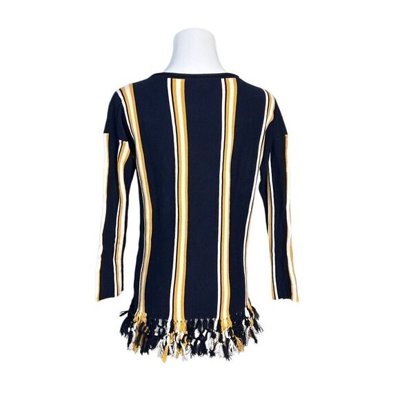 Cremieux Blue Striped Dolman Hand Tied Fringe Sweater sz Small Modern Boho - Picture 4 of 11
